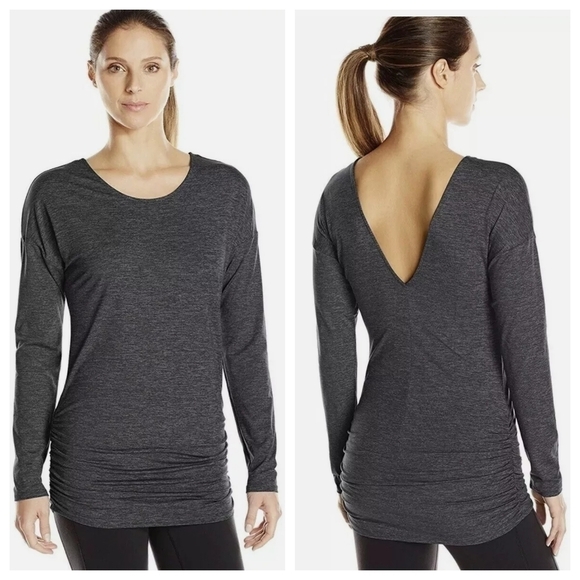 Lucy Long sleeve Tunic Manifest Ruched V Back Gray - Picture 1 of 12